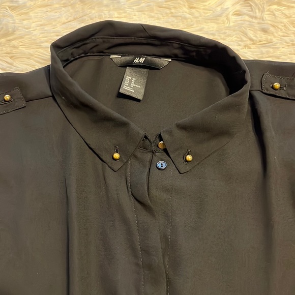 H&M black dress button down shirt long sleeve or 3/4 blouse L - Picture 5 of 14